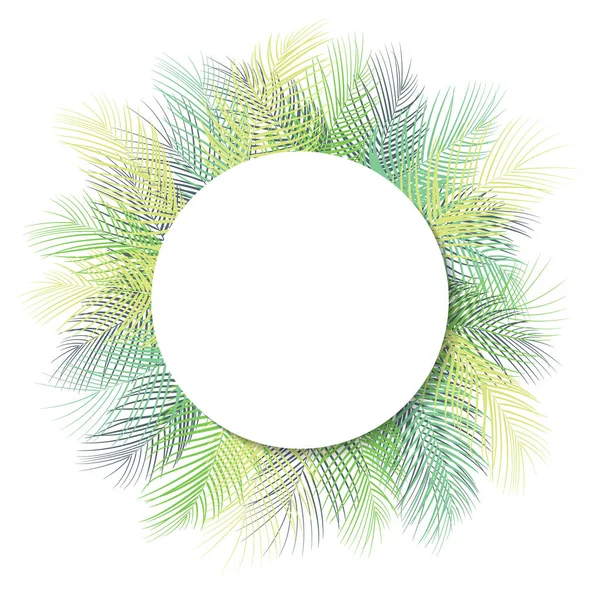 Tropical Palm Zelené Listy Bílým Kulatým Rámem Místo Pro Text — Stockový vektor