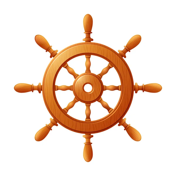 Ship Wheel Marine Wooden Vintage Isolated White Background — Stock Vector