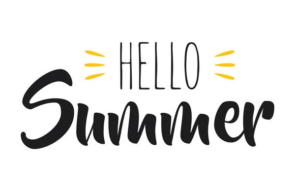 Χέρι Γράμματα Σύνθεση Hello Καλοκαίρι Τον Ήλιο — Διανυσματικό Αρχείο