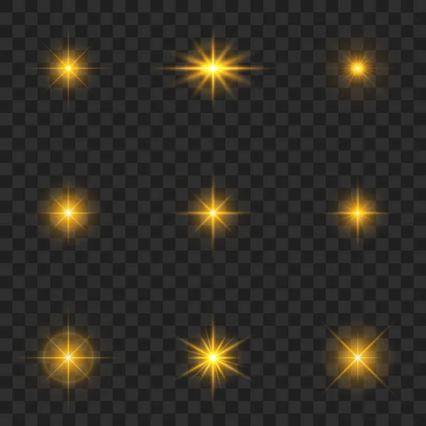 金の光効果 透明な背景の上で輝きとスター バースト — ストックベクタ