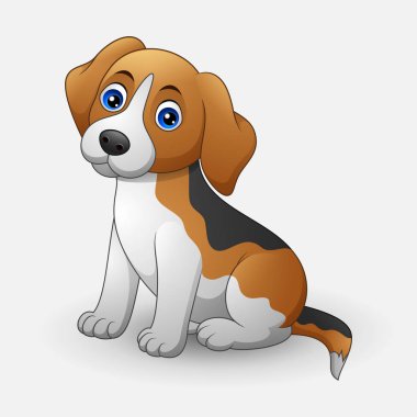 Sevimli köpek oturan beyaz arka plan üzerinde izole vektör çizim