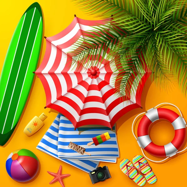Letní Prázdniny Pozadí Žlutý Písek Pohled Shora Beach Prvek Sbírek — Stockový vektor
