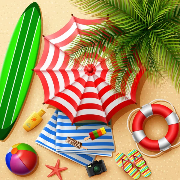 Letní Prázdniny Pozadí Písku Pláže Pohled Shora Beach Prvek Sbírek — Stockový vektor