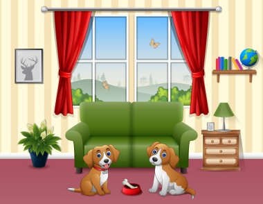 Oturma odasında iki şirin köpek