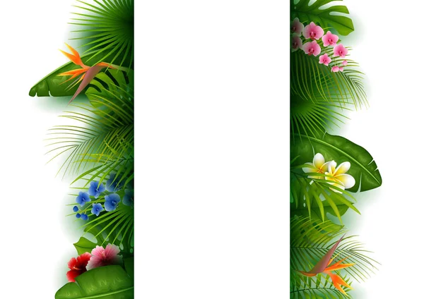 Foglie Tropicali Verdi Fiori Sfondo Banner Verticale — Vettoriale Stock