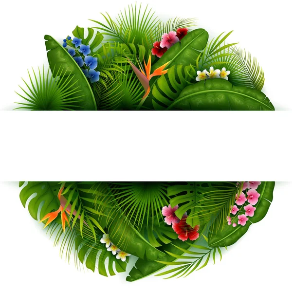 熱帯の葉と花と緑の夏の背景 — ストックベクタ