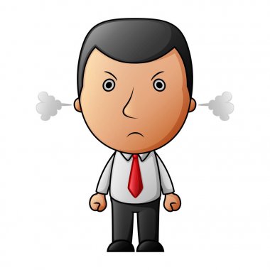 Kızgın işadamı ve bir buhar onun kulaklarından geliyor