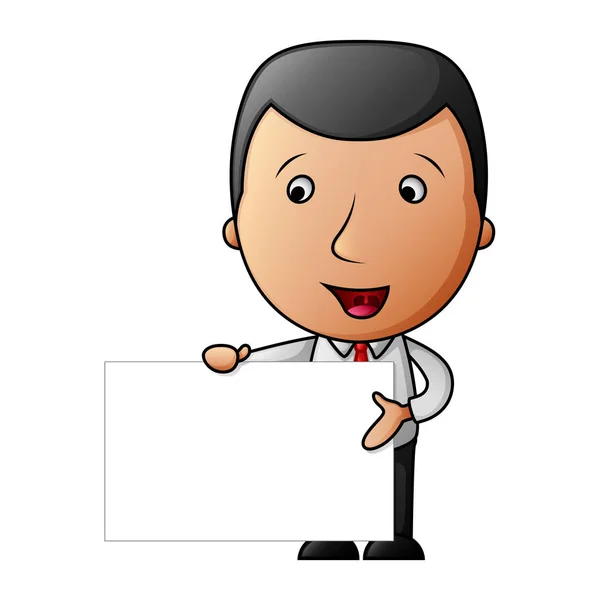 Cute Cartoon Businessman Holding Blank Sign — Stock Vector