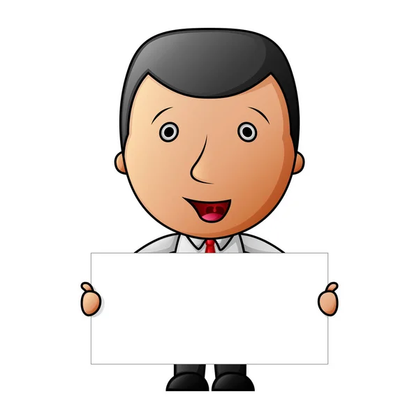Cute Cartoon Businessman Holding Blank Sign — Stock Vector