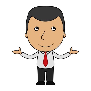 Gülümseyen karikatür işadamı kollarını açar