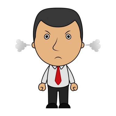 Kızgın işadamı ve bir buhar onun kulaklarından geliyor