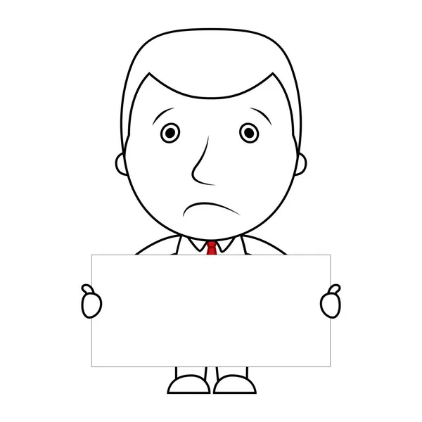 Businessman Ligne Dessin Animé Visage Triste Expression Tenant Signe Vierge — Image vectorielle