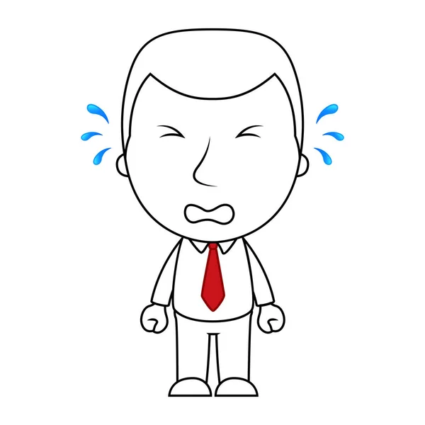 Businessman Ligne Dessin Animé Visage Pleurer Expression Triste — Image vectorielle