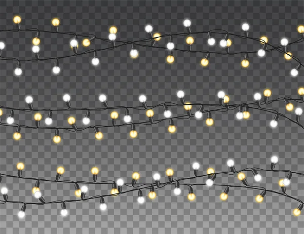 Lumières Noël Isolées Éléments Conception Réalistes Lumières Incandescentes Pour Noël — Image vectorielle