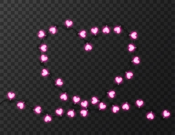 Kalp şeklindeki ışıklar şeffaf arkaplanda izole edilmiş, tasarım vektörü illüstrasyonu — Stok Vektör