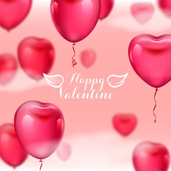 Pink Valentine's Day background with 3d realistic heart shape balloons on pink background — Stock Vector