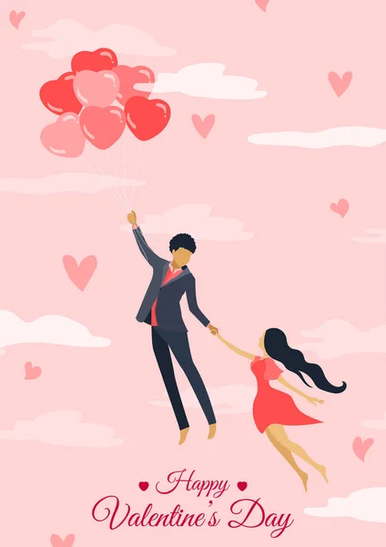 Vektor Illustrationskarten Für Den Valentinstag Verliebtes Paar Kerl Und Mädchen — Stockvektor