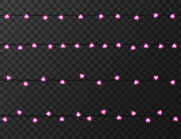 Herzförmige Lichter Isoliert Auf Transparentem Hintergrund Designvektorillustration — Stockvektor