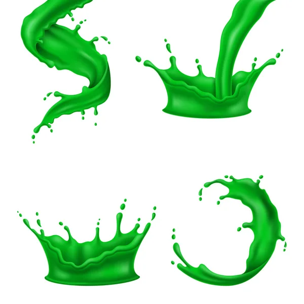 Colorful Green Paint Splashes Liquid Realistic Vector Illustration — Stock Vector