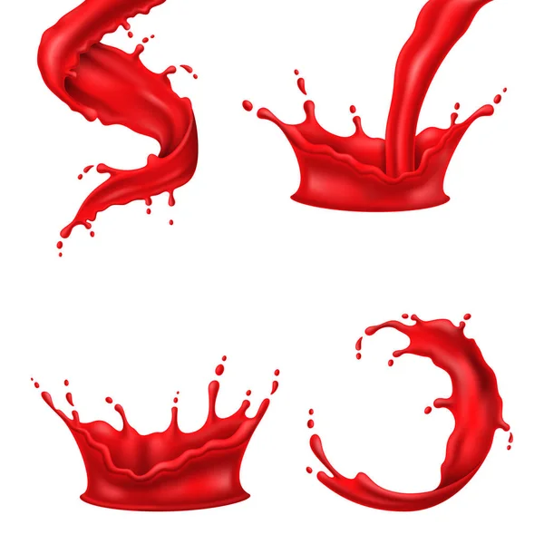 Barevné Červené Barvy Stříkne Kapalina Realistické Vektorové Ilustrace — Stockový vektor