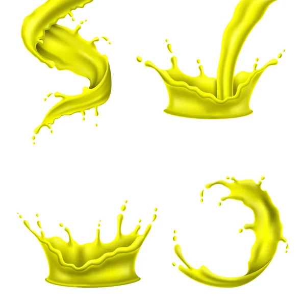 Barevné Žlutá Barva Stříkne Kapalina Realistické Vektorové Ilustrace — Stockový vektor