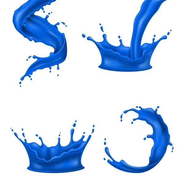 Barevné Modré Barvy Stříkne Kapalina Realistické Vektorové Ilustrace — Stockový vektor