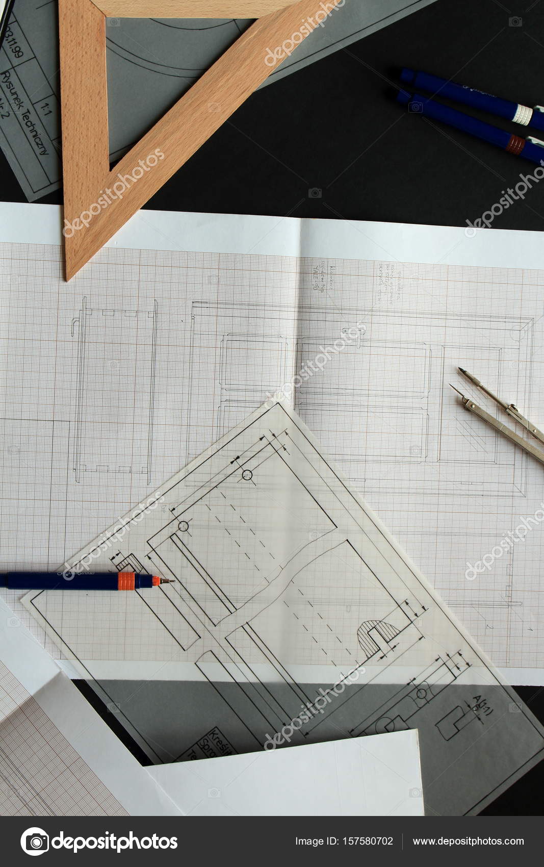 Praca Przy Rysunku Technicznym Stock Photo Noah1974