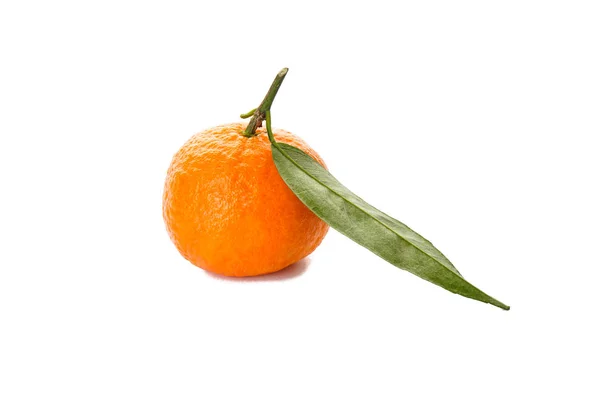 Mandarine mit Blatt isoliert auf weißem Hintergrund — Stockfoto
