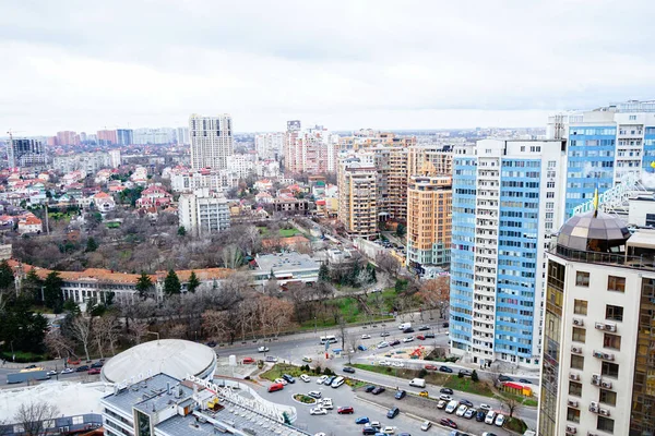 Nice view of the city with high-rise buildings of the city of Odessa. Space for text.