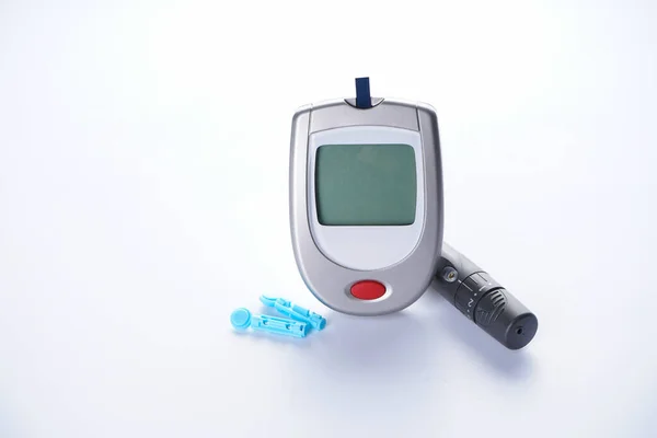 Diabete Glucometro Elettronico Lancetta Striscia Prova Determinazione Dei Livelli Zucchero — Foto Stock