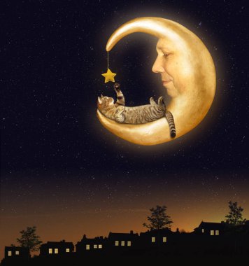 The cat and the moon clipart
