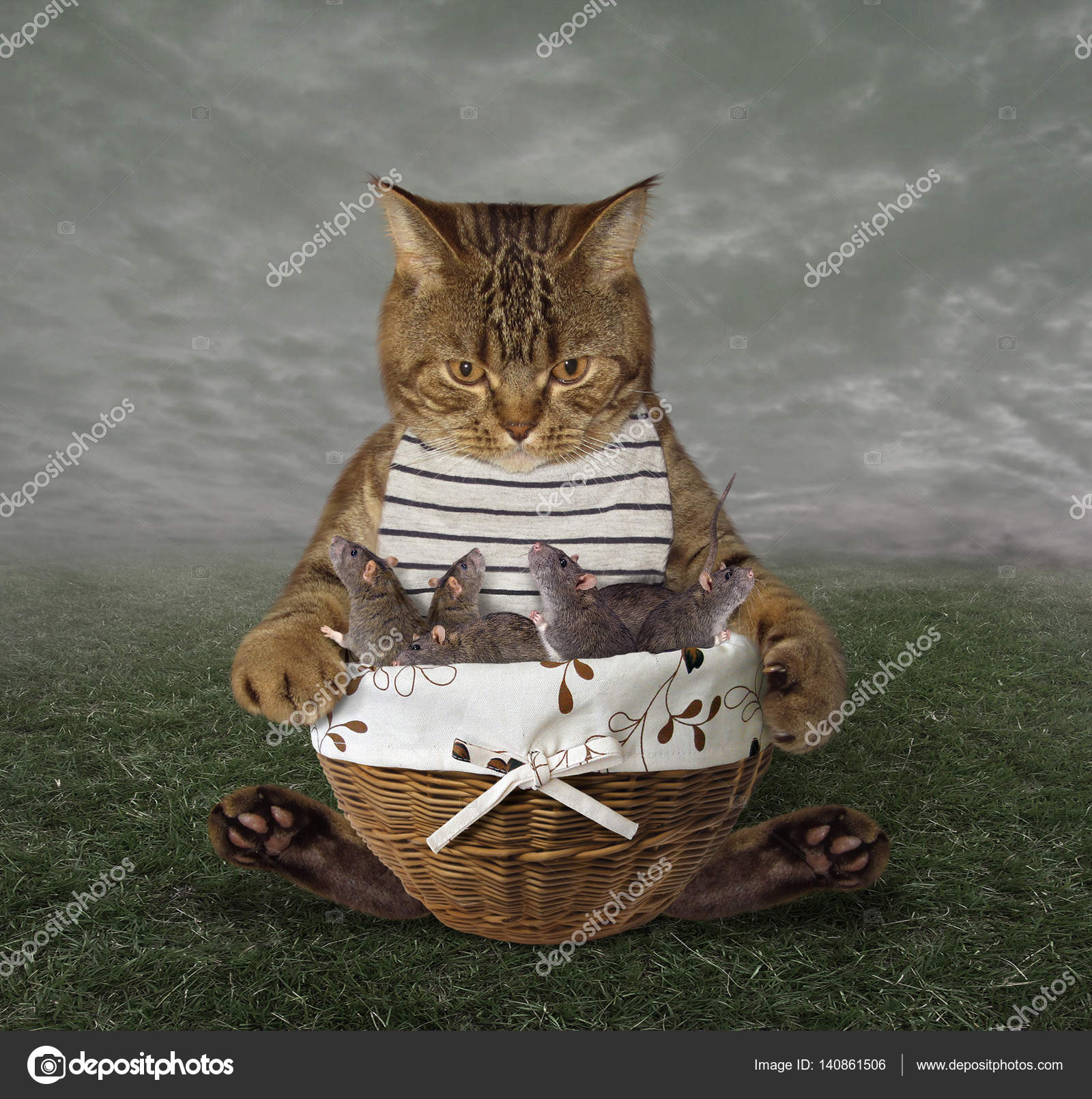 Il Gatto E Un Cesto Con I Topi Foto Stock Iridi 140861506