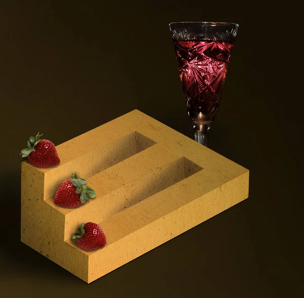 Bois impossible avec des fraises et un verre de vin — Photo