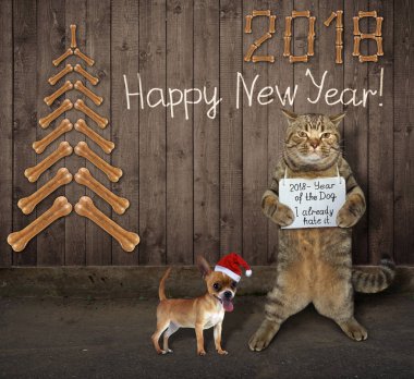 Yeni yıl 2018 köpek ve kedi 2