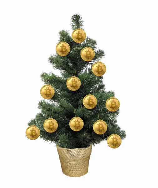 Árbol de Navidad decorado con bitcoins —  Fotos de Stock