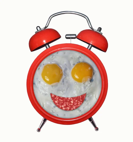 Relógio despertador com ovos fritos — Fotografia de Stock