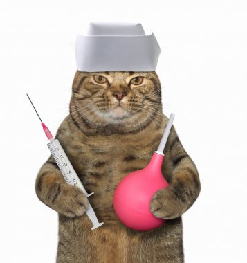 Kedi doktor şırınga ve lavman ile