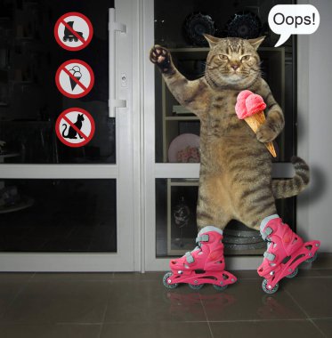 Cat on roller skates clipart