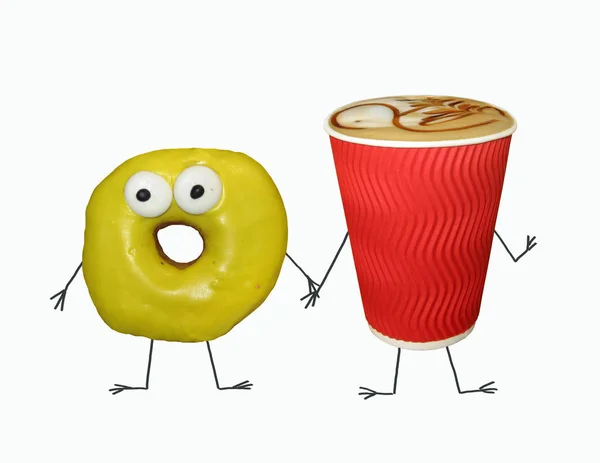一杯带有黄色甜甜圈的咖啡 — 图库照片