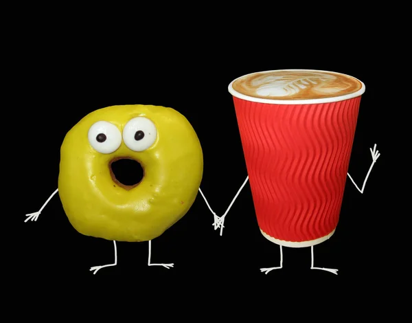 一杯带有黄色甜甜圈的咖啡 — 图库照片