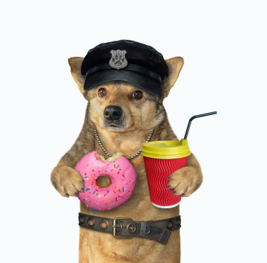 Kahve ve donutlu köpek polis.