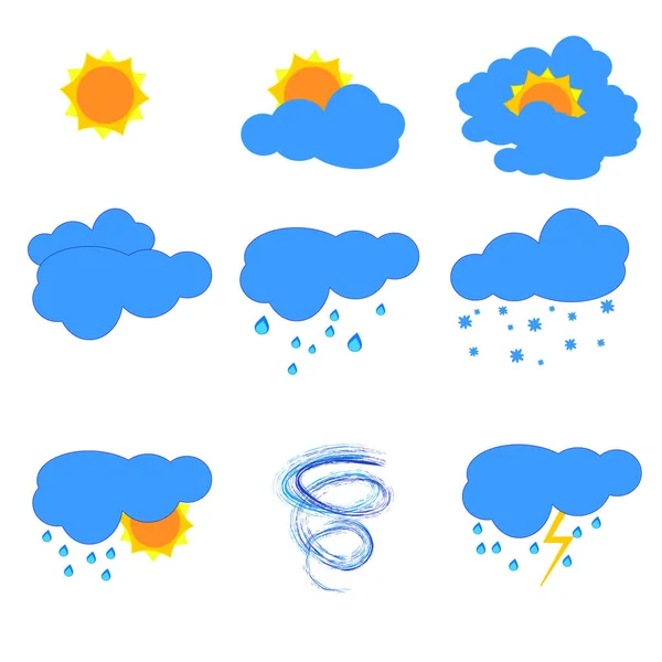 Conjunto de iconos meteorológicos sobre un fondo blanco . — Vector de stock