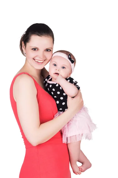 Feliz madre sosteniendo a su bebé, aislado en blanco —  Fotos de Stock