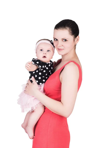 Happy mother holding her baby, isolated on white — Stock Photo, Image