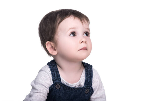 portrait of adorable baby girl, isolated on white