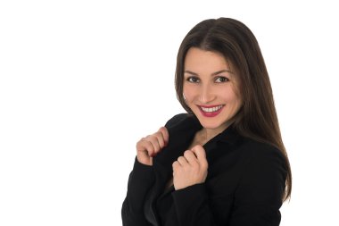 Beyaz, gülümseyen güzel kız portresi izole