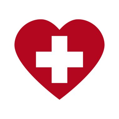 Beyaz haçlı kırmızı kalp. Hastanenin sembolü