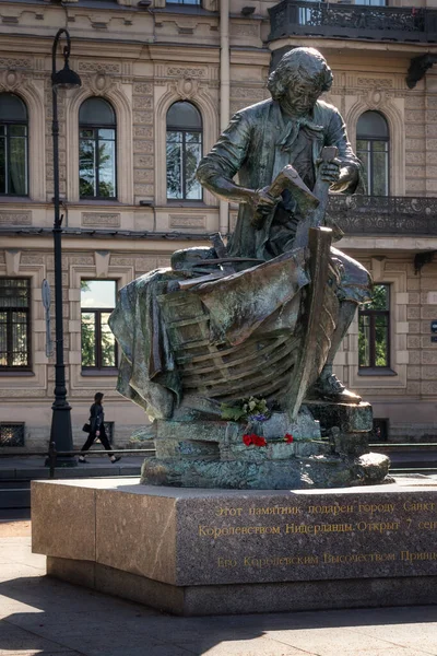 Petersburg Russia Summer 2019 Admiralteyskaya Embankment Monument Founder Petersburg Peter — Stock Photo, Image