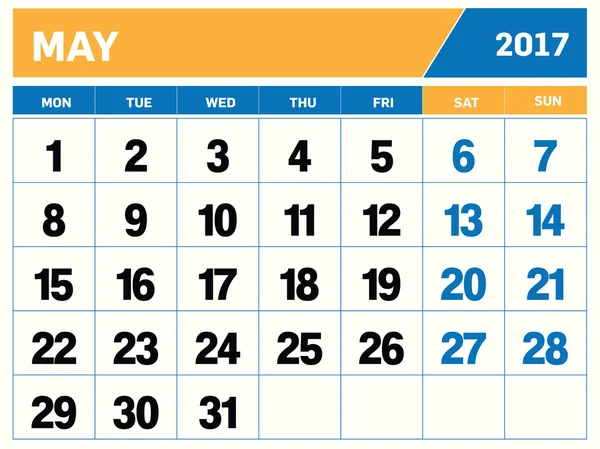 Calendarul mai 2017 — Vector de stoc