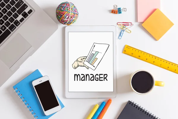 Manager  text on screen of device. — Stockfoto